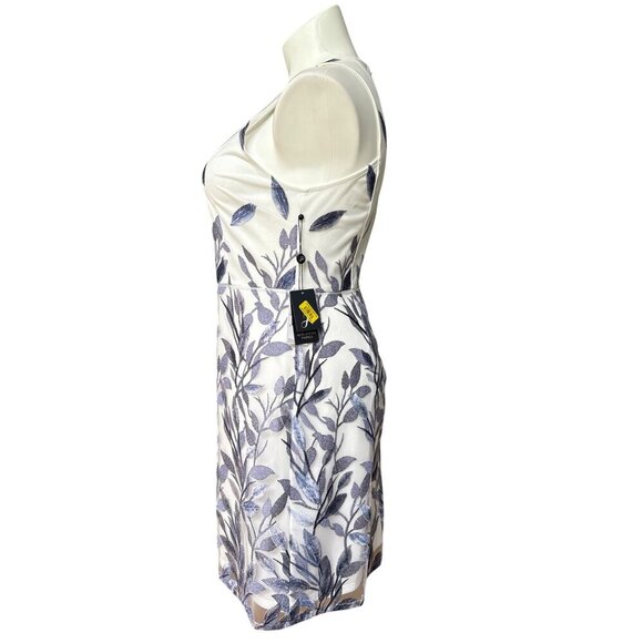 Adrianna Papell NWT $159 Blue Leaf Embroidered A-Line Dress, Women's Size 14 - Picture 7 of 12